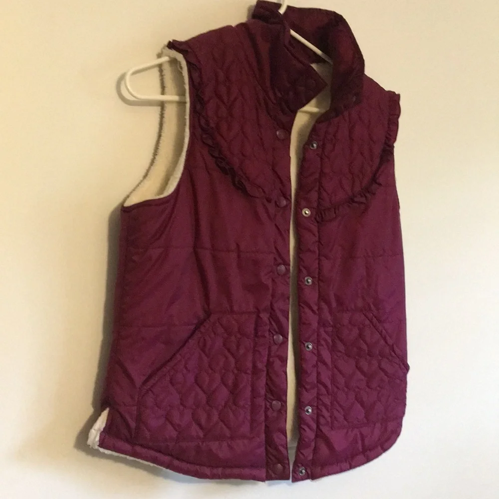 Roxy Estilo Sherpa Lined Maroon Girls Large Puffer Vest